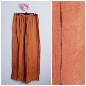 La Bottega Di Brunella Italy Rust Pinstripe Linen Wide Leg Pants